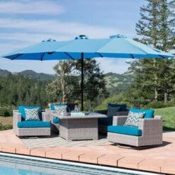 Sevobal Patio Umbrellas Large Double-Sided Rectangular Outdoor Twin Patio Market Umbrella With Light And Base, Blue, 180"*180"*80.4" -Household Items GUEST 7bf6557f 11dc 4bf2 b2bf 56c73d5ae901