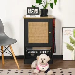 SEVOBAL Pet Bowl Hidden Bowls Feeding Station, Organizational Space For Pet Food And Accessories In Kitchen, Living Room, Black, 37.01"*23.23"*6.3"