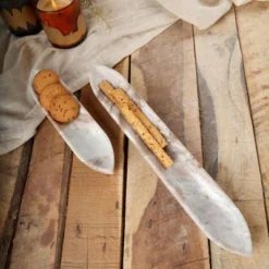 SEVOBAL Serving Platters Minimalist Marble Serving Platter, Elegant White Tray For Modern Entertaining, Family Party, Beige, 16"*2.5"*1.5"