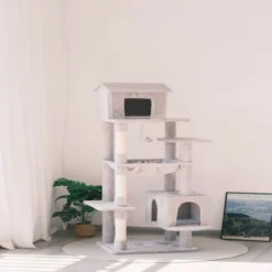 SEVOBAL Pet Tower 63-Inch Multi-Level Cat Tree With Plush Perches, Scratching Posts, Spacious For Play, Relaxation, Gray, 22.44"*11.42"*18.5" -Household Items GUEST 7ebe5ea4 75ff 40f4 b7d8 543179a306b8