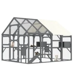 SEVOBAL Large Catio Outdoor Cat Enclosure Pet Crate Multiple Kittens Cat House Walk In Kitty Cage Kennel Sunshine Board Roof, Gray, 96.1"*74.2"*74.4" -Household Items GUEST 7f2d296c 08b1 4037 a39c a05310fb26c4