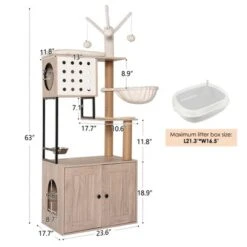 SEVOBAL Pet Tower All-in-One Cat Tree With Litter Box Enclosure, Featuring Hammock, Bed, Food Station, Scratching Posts, Beige, 29.53"*22.05"*6.5" -Household Items GUEST 7fed7e10 35e4 451f 9a38 765465f202fe