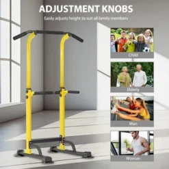 SEVOBAL Adjustable Pull Up Bar Dip Station 10 Height Settings 400LBS Capacity Multifunctional Home Gym Strength Exercise, Yellow, 29.13"*31.89"*82.68"