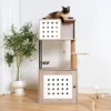 SEVOBAL Pet Tower All-in-One Cat Tree With Litter Box Enclosure, Featuring Hammock, Bed, Food Station, Scratching Posts, Beige, 25.59"*20.08"*7.68"
