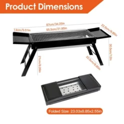 SEVOBAL Grill Cookware Portable Foldable BBQ Griddle, Compact Hibachi-Style With Charcoal Drawer For Camping, Outdoor Cooking, Black, 34.25"*8.85"*12"