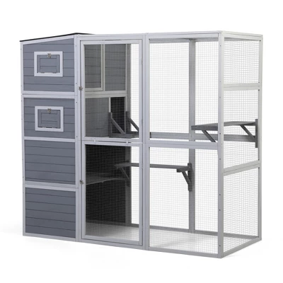 Sevobal Pet Crates And Houses, 2-Tier Cat House With Platform And Windows, Large Capacity Cage For 2-4 Cats, Gray, 75.9"*33.5"*70" 7 Sevobal Pet Crates And Houses, 2-Tier Cat House With Platform And Windows, Large Capacity Cage For 2-4 Cats, Gray, 75.9"*33.5"*70" - Image 5