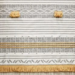 SEVOBAL Shower Curtain Cotton Stripe Printed With Tassel Pom Pom Detail For Bathroom, Gray Yellow, 72"*72"*0.13" -Household Items GUEST 88a28959 f394 4c37 b212 4e98b0c9cbee