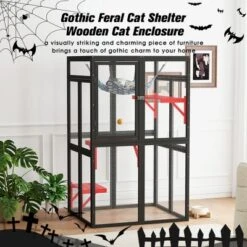 Sevobal Pet Carriers, Gothic Cat Cages Indoor Enclosure With Platforms And Hammock For 1-3 Cats, Black, 39.4"*33.3"*63.8"