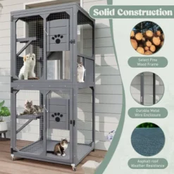 SEVOBAL Large Catio Outdoor Cat Enclosure Window Access 4 Tiers Cat Crate With Wheels Box Waterproof Indoor Pet House Cage, Gray, 31.5"*31.5"*71" -Household Items GUEST 89b86406 a98a 4979 a6d2 94c347bc78d8