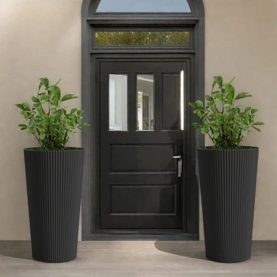 Sevobal Tall Planter Planter Round With Drainage Holes, Weather-Resistant Planter For Porch Patio Backyard, 2PCS, Black, 13"*13"*23.6" 4 Sevobal Tall Planter Planter Round With Drainage Holes, Weather-Resistant Planter For Porch Patio Backyard, 2PCS, Black, 13"*13"*23.6" - Image 2