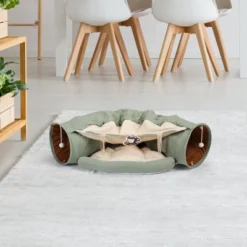 Sevobal Pet Tunnel, Cat Tunnel Bed With Central Washable Soft Cushion And Play Ball, Cat Toys For Indoor Cats Puppy Rabbit, Green, 50"*21.5"*10.5"