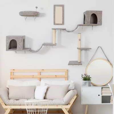 Sevobal Pet Tower, Modern Wall-Mounted Cat Shelves With Cat House, Bridge, Steps, Stable Cat Climber For Indoor, Gray, 92.65"*13.55"*13.25" 3 Sevobal Pet Tower, Modern Wall-Mounted Cat Shelves With Cat House, Bridge, Steps, Stable Cat Climber For Indoor, Gray, 92.65"*13.55"*13.25"