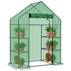 SEVOBAL Greenhouse Outdoor Durable PE Plant Green House For Frost Protection Shelf Clips Roll-up Zipper Door Walk-in For Planter, Green, 99"*37"*10" -Household Items GUEST 8b438166 6f3f 443b a026 64d257092ac0