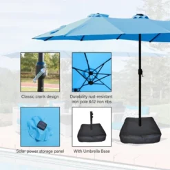 Sevobal Patio Umbrellas Large Double-Sided Rectangular Outdoor Twin Patio Market Umbrella With Light And Base, Blue, 180"*180"*80.4" -Household Items GUEST 8b53d43d c9a9 4001 b77b 799cbfd05f1b
