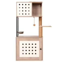 SEVOBAL Pet Tower All-in-One Cat Tree With Litter Box Enclosure, Featuring Hammock, Bed, Food Station, Scratching Posts, Beige, 25.59"*20.08"*7.68" -Household Items GUEST 8b5b57bb 6c9a 4fa3 a23f bf0929942d84