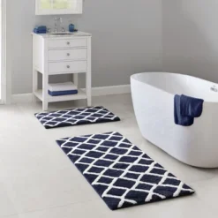 SEVOBAL Bathroom Rugs Bath Mat Rug Home Decor Carpet Shower Mat Home Decor Double Pattern For Shower Room Bathroom Home, Navy, 60"*24"*1.25"