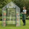 SEVOBAL Greenhouse Outdoor Durable PE Plant Green House For Frost Protection Shelf Clips Roll-up Zipper Door Walk-in For Planter, Clear, 98"*36"*9.5"