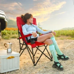Sevobal Outdoor Portable Chairs High Back Lawn Chair With Cup Holder And Collapsible Design For Backyard Garden Patio, Red, 9.06"*6.69"*36.22" -Household Items GUEST 8dbf7c85 aa12 44d0 91d6 a38fcc5c9b7f