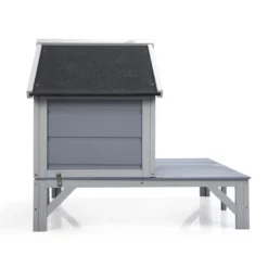 SEVOBAL Pet Crates And Houses All Weather Wooden Cat House Play Pen Cozy Fringe Curtains Lockable Doors For Outdoor Patio, Gray, 43.31"*31.1"*29.13" -Household Items GUEST 8f6bd6e9 f482 44c5 9fb1 a51591334b78