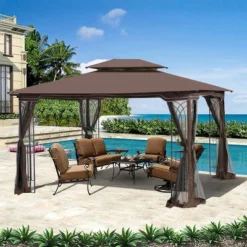 Sevobal Patio Umbrellas Outdoor Patio Gazebo Canopy Tent With Ventilated Double Roof For Lawn, Garden, Backyard And Deck, Brown, 165"*120"*108" -Household Items GUEST 8f8b55dd adde 4dc0 91fb cb40fbf00bee