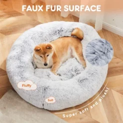 SEVOBAL Pet Beds Anti-Slip Round Fluffy Plush Faux Fur Cat Bed, Pet Bed For Dog Or Cat, Removable Pet Sofa Bed, Gray, 24.8"*24.8"*5.9" -Household Items GUEST 8fd17d07 db56 41ba 9bac f789c5e2ec76