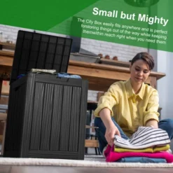 SEVOBAL Deck Boxes, 28 Gal Outdoor Storage Deck Box, Small Patio Storage Bin For Garden Tools, Black, 18.11"*16.93"*23.03" -Household Items GUEST 908c6d66 922e 43ec bbb7 8d5bc3bfffd6