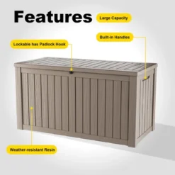 SEVOBAL Deck Boxes 150 Gal Outdoor Deck Box Waterproof, Large Patio Storage For Throw Pillows, Garden Tools, Brown, 54.25"*26.5"*28.74" -Household Items GUEST 9105d1e4 8d8a 4d13 aed1 d078764f3a0f