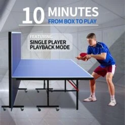 SEVOBAL Table Tennis Accessories 8ft Mid Size Ping Pong Table Foldable Portable Set For Indoor Games, Blue, 50"*26"*6"