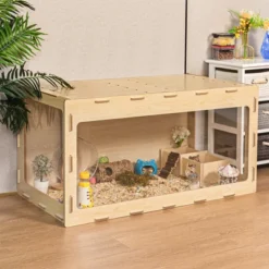 Sevobal Pet Crates And Houses Hamster Cage, Opening Top Small Animals House For Dwarf Hamster Guinea Pig Chinchilla, Beige, 31.5"*16.14"*15.75"