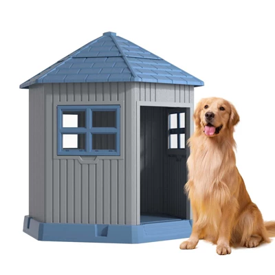 SEVOBAL Pet Crates And Houses Barn Dog House Removable Roof Easy Cleaning Waterproof UV Protected For Outdoor Yard Patio, Blue, 34.8"*30.51"*36.89" 8 SEVOBAL Pet Crates And Houses Barn Dog House Removable Roof Easy Cleaning Waterproof UV Protected For Outdoor Yard Patio, Blue, 34.8"*30.51"*36.89" - Image 6