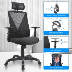 SEVOBAL Task And Office Chairs Office Chair With Adjustable Headrest And Armrest, Gaming, Black, 25.5"*31"*23.5" -Household Items GUEST 93e1361e 6d05 4c41 b888 7719a9be1484