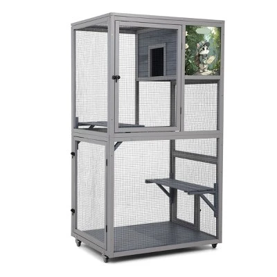 SEVOBAL 35" Catio Outdoor Cat Enclosure Cat Patio Enclosure With 2 Platforms Cat Condo Outdoor Wooden Movable Cats Cage With 4 Wheels Outdoor 7 SEVOBAL 35" Catio Outdoor Cat Enclosure Cat Patio Enclosure With 2 Platforms Cat Condo Outdoor Wooden Movable Cats Cage With 4 Wheels Outdoor - Image 5