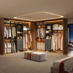 SEVOBAL Freestanding Coat Racks Expandable Wardrobe Rack With 3 Drawers And Shelves, High-Capacity Closet Organizer, Gray, 10.5"*44"*20.5"