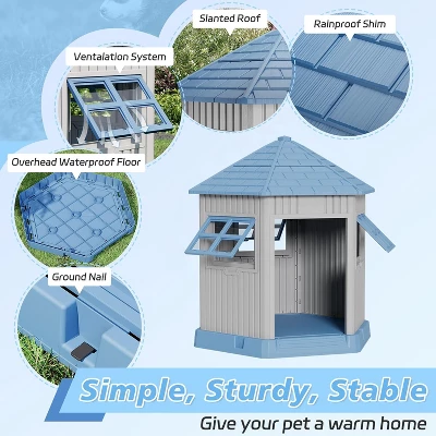 SEVOBAL Pet Crates And Houses Barn Dog House Removable Roof Easy Cleaning Waterproof UV Protected For Outdoor Yard Patio, Blue, 34.8"*30.51"*36.89" 4 SEVOBAL Pet Crates And Houses Barn Dog House Removable Roof Easy Cleaning Waterproof UV Protected For Outdoor Yard Patio, Blue, 34.8"*30.51"*36.89" - Image 2