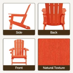 SEVOBAL Outdoor Portable Chairs Folding Adirondack Wooden Textured With Cup Holder Weather Resistant With Cup Holder, Orange, 29.6"*31.4"*36.4" -Household Items GUEST 953c9cb8 1c79 4ed8 a574 812b888ddde0