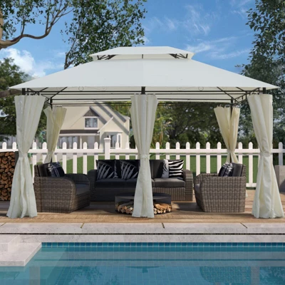 Sevobal Patio Umbrellas Outdoor Gazebo Canopy Tent With Ventilated Double Roof, Mosquito Net, Suitable For Backyard Garden, Beige, 120"*156"*108" 6 Sevobal Patio Umbrellas Outdoor Gazebo Canopy Tent With Ventilated Double Roof, Mosquito Net, Suitable For Backyard Garden, Beige, 120"*156"*108" - Image 4