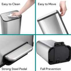 SEVOBAL Trash Can Kitchen Garbage Can Trash Cans Rectangle Stainless Steel With Soft Close Lid Step Foot Pedal Bathroom Toilet, Gray, 14"*10"*9" -Household Items GUEST 95b721ed 71e7 44ff 9f90 0e5e6f718f66