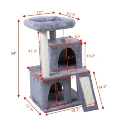 Sevobal Pet Tower Double Layer Cat Tree With Cat House And Ladder Light, Modern Cat Furniture, Gray, 19.70"*17.70"*34.00" -Household Items GUEST 973404af d12c 4fb4 8373 f200f3ddb2ba