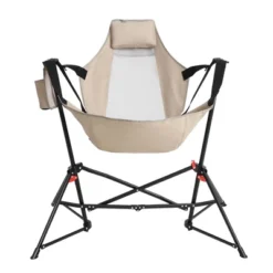 Sevobal Outdoor Portable Chairs Hammock Camping Chair Folding Rocking Recliner With Pillow Cup Holder For Lawn Backyard, Beige, 11"*8.3"*37.8"