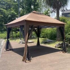Sevobal Patio Umbrellas Outdoor Pop Up Gazebo Canopy, 2-Tier Soft Top Event Tent, Suitable For Backyard Garden Camping Area ,Brown, 132"*132"*102" -Household Items GUEST 9797bc88 1302 4ff0 8e00 a14bd2ef8bea