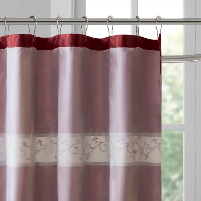SEVOBAL Shower Curtain Faux Silk With Floral Embroidery And Pintucked Detailing For Elegant Bathroom Decor, Red, 72"*72"*0.13" 5 SEVOBAL Shower Curtain Faux Silk With Floral Embroidery And Pintucked Detailing For Elegant Bathroom Decor, Red, 72"*72"*0.13" - Image 3