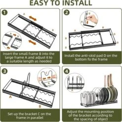 SEVOBAL Pot Rack Expandable Pan Organizer Lid Holder 10 Adjustable Compartment Kitchen Cabinet Cookware Baking Frying Rack, Black, 12.29"*8.19"*2.73" -Household Items GUEST 97bbd5d4 6a68 409d be48 6f923474c2af