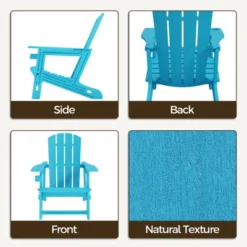 SEVOBAL Outdoor Portable Chairs Folding Adirondack Wooden Textured With Cup Holder Weather Resistant With Cup Holder, Blue, 29.6"*31.4"*36.4" -Household Items GUEST 9802a90c b2a1 493a 809c 21dc5589add7