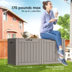SEVOBAL Deck Boxes 30 Gal Outdoor Storage Deck Box, All-Weather Resistant Patio Deck Storage Box Container, Brown, 22.09"*17.09"*20.87" -Household Items GUEST 9958af47 fbbd 4d39 bc7a 516035a3dfaf