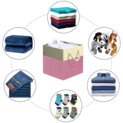 SEVOBAL 4pc Fabric Storage Cubes Organizer Heavy Duty Cube Storage Bin Clothes Storage Box Closet Baskets In Shelves Home, Pink, 3.12"*11.7"*11.7" -Household Items GUEST 9c10cc26 d738 4a98 9565 00a8c568794c