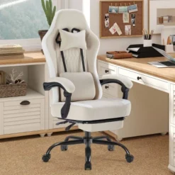 SEVOBAL Office Chair Desk Chair Computer Chair Office Chairs With Lumbar Support Swivel Rolling Easy Assembly Home Gift, Beige, 25.2"*25.4"*48.4"