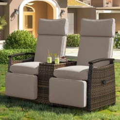 SEVOBAL Patio Accent Chairs, All Weather Outdoor Patio Chairs High Back Couch With Premium Cushions For Garden Backyard, Brown, 47.6"*23.6"*46.1"