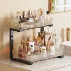 SEVOBAL 2 Pack Under Sink Organizer Pull Out Cabinet Organizer Acrylic Under Sink Storage Shelf For Kitchen Bathroom Cabinet, Black, 15.6"*10.61"*5.1" -Household Items GUEST 9d829e79 926e 4f12 9c45 0f50b022e1df