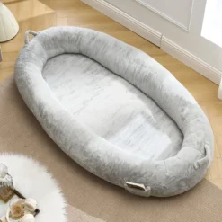 SEVOBAL Pet Bed Human Size Memory Foam Dog Bed With Storage Pocket Plush Cover Non Slip Bottom Large Size, Light Gray, 35.43"*18.11"*14.96" -Household Items GUEST 9db444c3 ca80 42ab 8429 09d065f1da31