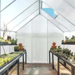 SEVOBAL Greenhouse With Twin-Wall PC Panels Sliding Door Roof Vent Quick-Assembly UV Protection Walk-in Greenhouse For Plants, Clear, 189"*32.5"*80"
